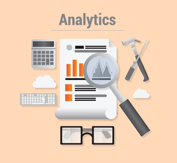 Analytique avec données et loupe — Image vectorielle