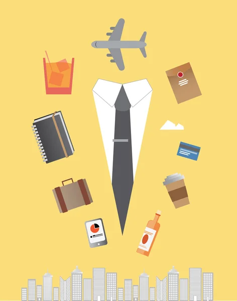 Jet setting hombre de negocios con iconos — Vector de stock