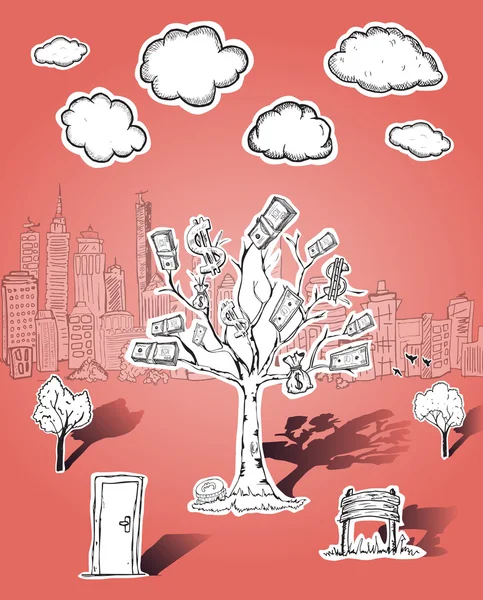 Árbol de dinero e ilustraciones de negocios — Vector de stock