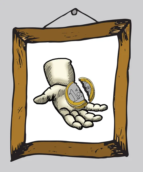 Hand met gebroken euromunt — Stockvector