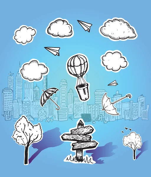 Signpost cloud and cityscape — Stock Vector