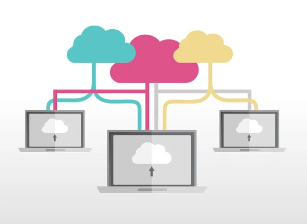 Concetto di cloud computing con laptop — Vettoriale Stock