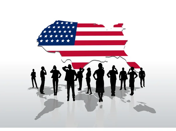 Business people under usa graphic — Stock Vector