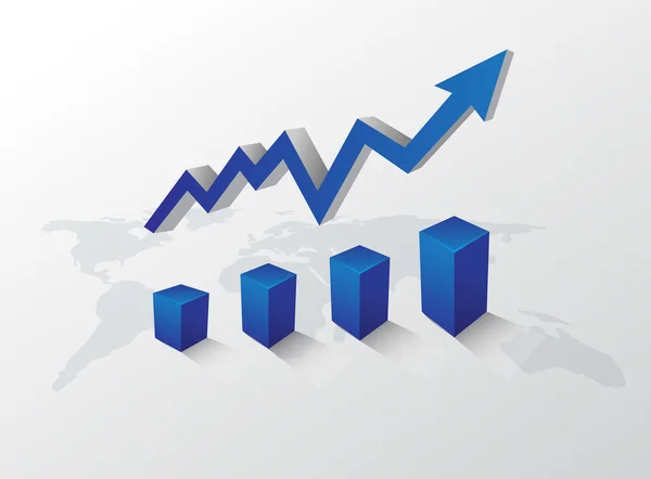 Pijl omhoog met kaart van de wereld — Stockvector