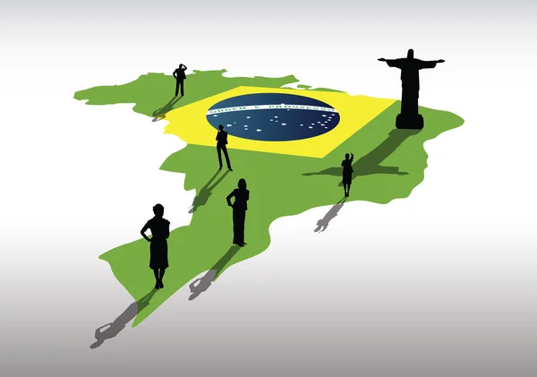 Mapa Brazílie na zemi osnova s lidmi — Stockový vektor
