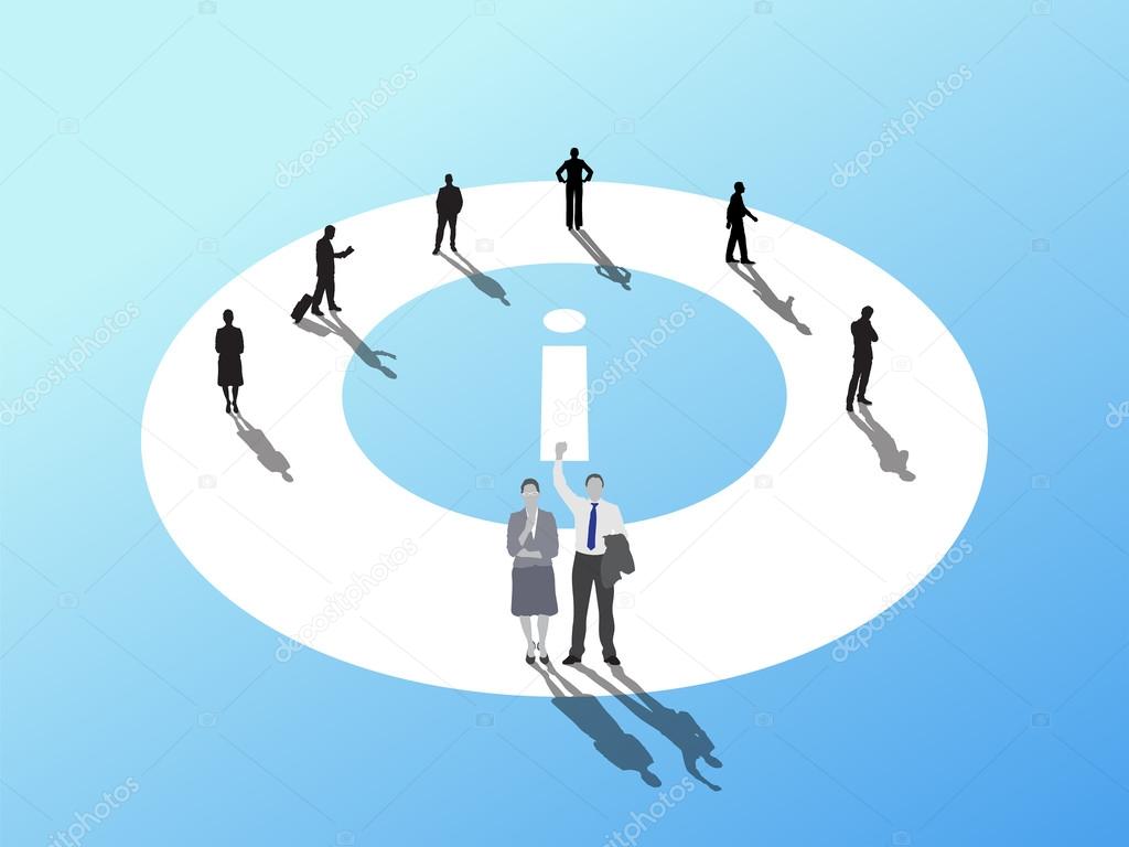 Business people around info symbol