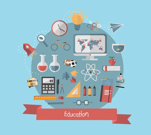 Bannière éducative avec icônes scolaires — Image vectorielle