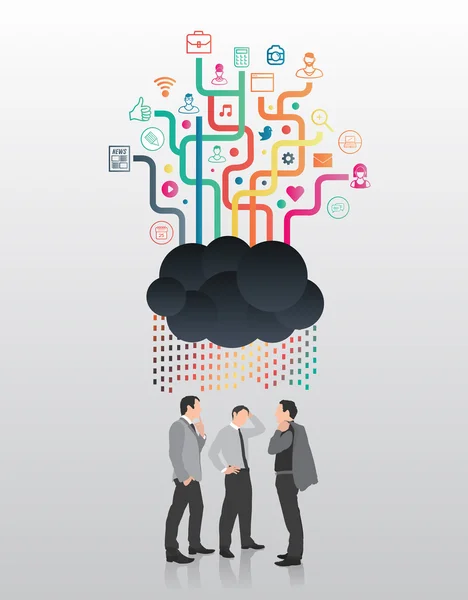 Hommes d'affaires debout sous app cloud — Image vectorielle