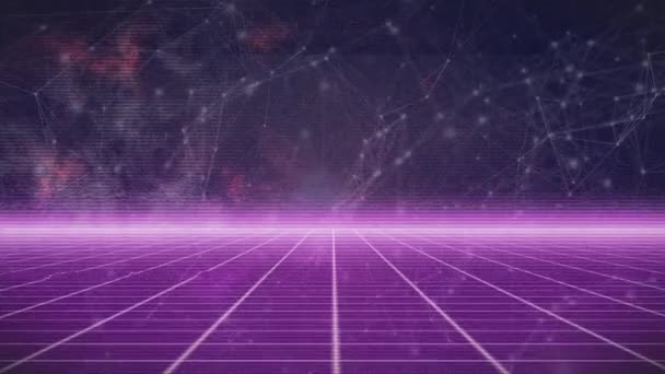 Анімація Фіолетової Сітки Через Мережу Єднань Глобальні Єднання Обробка Даних — стокове відео