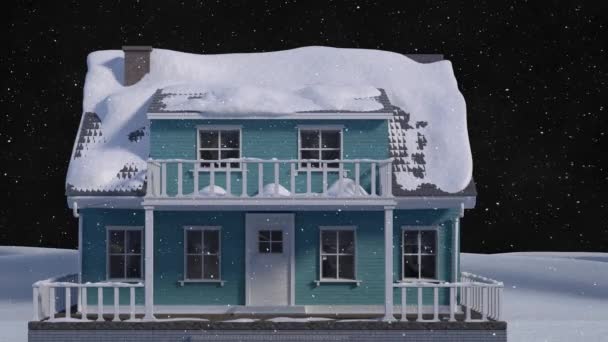 Animacja Śniegu Padającego Nocy Zimowy Krajobraz Domu Boże Narodzenie Zima — Wideo stockowe
