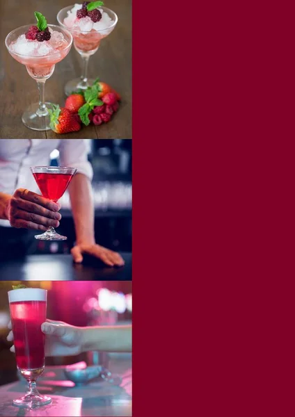 Renkli Arka Planda Barda Birden Fazla Içkinin Kompozisyonu Yiyecek Menüsü — Stok fotoğraf