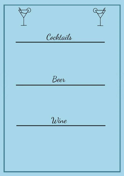 Composition Cocktails Beer Wine Text Blue Background Food Menu Template — Stock Photo, Image
