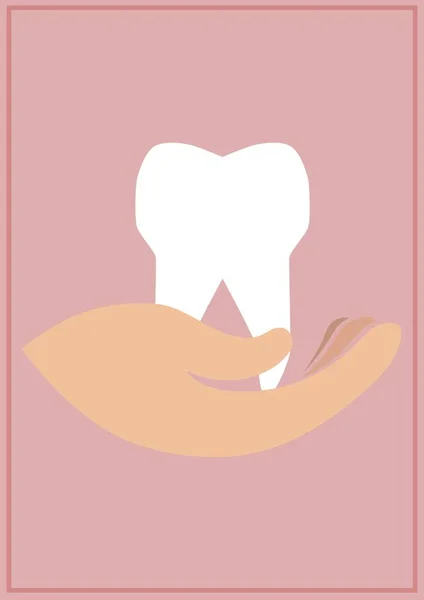 Skład Ikon Zębów Dłoni Różowym Tle Koncepcja Opieki Zdrowotnej Szablonu — Zdjęcie stockowe