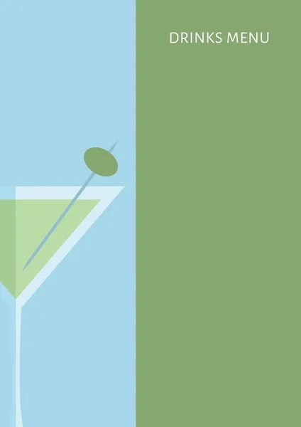 酒水组成菜单文字和酒水图标的蓝色和绿色背景 菜单和模板概念数字生成的图像 — 图库照片