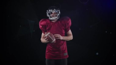 Kafkasyalı Amerikan futbolcu üzerinden bağlantı ağının animasyonu. küresel bağlantılar, spor ve yarışma konsepti dijital olarak oluşturulmuş video.