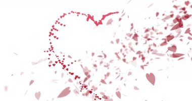 Beyaz arka planda yüzen kırmızı kalplerin animasyonu. Sevgililer Günü, romantizm ve aşk konsepti dijital olarak oluşturulmuş video.