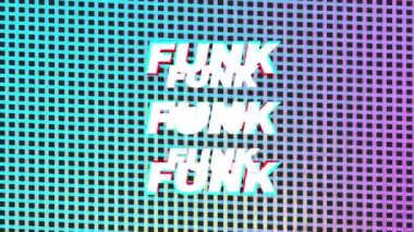 Renkli kare ağ üzerinde beyaz ve renkli metinlerle funk animasyonu. dijital arayüz ve sosyal medya mesajlaşma kavramı dijital olarak oluşturulmuş video.