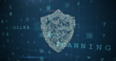 Çevrimiçi kalkan üzerinden harfleri ve numaraları değiştirmenin animasyonu. küresel internet güvenliği, veri işleme, bağlantılar ve dijital arayüz konsepti dijital olarak oluşturulmuş video.