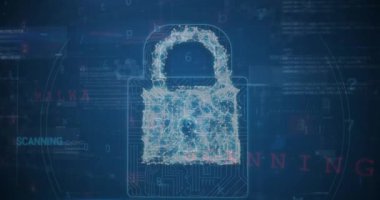 Çevrimiçi güvenlik kilidi üzerinden harfleri ve numaraları değiştirmenin animasyonu. küresel internet güvenliği, veri işleme, bağlantılar ve dijital arayüz konsepti dijital olarak oluşturulmuş video.