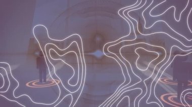 Kahverengi arkaplandaki bağlantı ağı üzerinden izohipslerin animasyonu. küresel ağlar, bağlantılar, veri işleme ve dijital arayüz kavramı dijital olarak oluşturulmuş video.