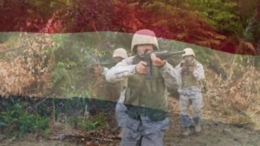 Askerler üzerinde Hollanda bayrağının canlandırılması. küresel vatanseverlik, silahlı kuvvetler ve koruma kavramı dijital olarak oluşturulmuş video.