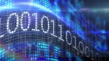 Mavi arkaplanda ikili kodlama ve veri işleme animasyonu. küresel bilim, teknoloji ve dijital arayüz kavramı dijital olarak oluşturulmuş video.