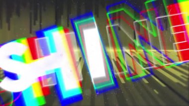 Hareket eden sarı zemin ve duvarın üzerinde beyaz ve renkli metinlerle parlayan animasyon. dijital arayüz ve sosyal medya mesajlaşma kavramı dijital olarak oluşturulmuş video.