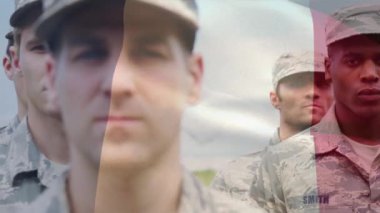 Askerler yerine Fransa bayrağının canlandırılması. küresel vatanseverlik, silahlı kuvvetler ve koruma kavramı dijital olarak oluşturulmuş video.
