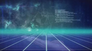 Koyu mavi arka planda bağlantı ağı, küre ve bulutların animasyonu. küresel ağlar, bağlantılar, veri işleme ve dijital arayüz kavramı dijital olarak oluşturulmuş video.