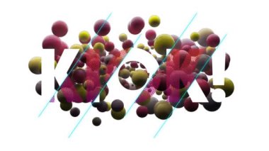 Beyaz arka planda süzülen renkli toplar üzerinde pembe ve beyaz metin tekmesinin animasyonu. dijital arayüz ve sosyal medya mesajlaşma kavramı dijital olarak oluşturulmuş video.