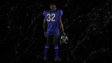 Afrika kökenli Amerikan futbolcusu üzerinden bağlantı ağının animasyonu. küresel bağlantılar, spor ve yarışma konsepti dijital olarak oluşturulmuş video.