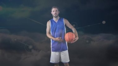 Kafkasyalı basketbolcu üzerinden bağlantı ağının animasyonu. küresel bağlantılar, spor ve yarışma konsepti dijital olarak oluşturulmuş video.