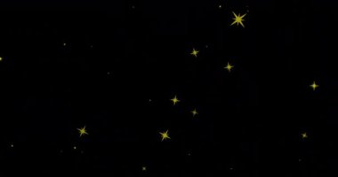 Siyah arka plana düşen altın yıldızların animasyonu. parti ve kutlama konsepti dijital olarak oluşturulmuş video.