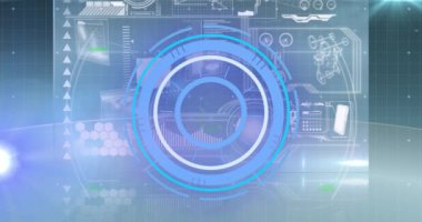 Bilimsel grafik ve veri üzerinde hareket eden radar animasyonu. küresel bilim, bağlantılar ve dijital arayüz konsepti dijital olarak oluşturulmuş video.