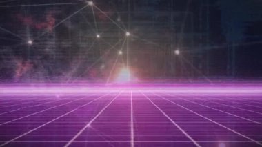 Mor şebeke üzerindeki bağlantı ağının animasyonları. küresel bağlantılar, iş dünyası, dijital arayüz, teknoloji ve ağ konsepti dijital olarak oluşturulmuş video.