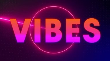 Hareket eden renkli neon şekiller ve ışık huzmeleri üzerinde turuncu ve mor metinlerdeki titreşimlerin animasyonu. dijital arayüz ve sosyal medya mesajlaşma kavramı dijital olarak oluşturulmuş video.