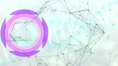 Açık yeşil arkaplanda dönen dairelerin, sayıların ve bağlantı ağının animasyonu. küresel bilim, bağlantılar ve dijital arayüz konsepti dijital olarak oluşturulmuş video.