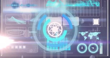 Bilimsel grafik ve veriler üzerinde hareket eden işlem çemberinin animasyonu. küresel bilim, bağlantılar ve dijital arayüz konsepti dijital olarak oluşturulmuş video.