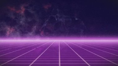 Mor arkaplandaki bağlantı ağı, dünya ve bulutların animasyonu. küresel ağlar, bağlantılar, veri işleme ve dijital arayüz kavramı dijital olarak oluşturulmuş video.