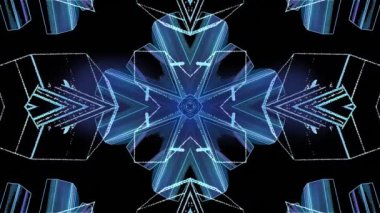 Siyah arkaplanda parlayan mavi kaleydoskopik şekillerin animasyonu. küresel bağlantılar, iş dünyası, dijital arayüz, teknoloji ve ağ konsepti dijital.