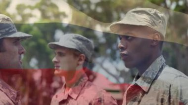 Askerler üzerinde Rusya bayrağının canlandırılması. küresel vatanseverlik, silahlı kuvvetler ve koruma kavramı dijital olarak oluşturulmuş video.