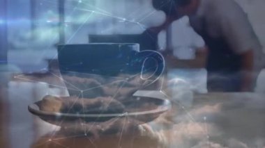 Kahve eşliğinde bağlantı ağlarının animasyonu. küresel bağlantılar, teknoloji ve dijital arayüz konsepti dijital olarak oluşturulmuş video.