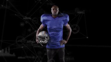 Afrika kökenli Amerikan futbolcusu üzerinden bağlantı ağının animasyonu. küresel bağlantılar, spor ve yarışma konsepti dijital olarak oluşturulmuş video.