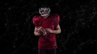 Kafkasyalı Amerikan futbolcu üzerinden bağlantı ağının animasyonu. küresel bağlantılar, spor ve yarışma konsepti dijital olarak oluşturulmuş video.