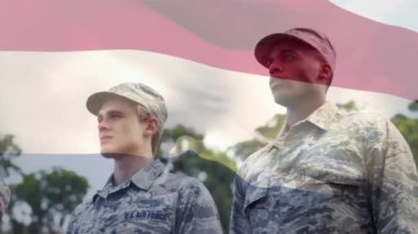 Askerler üzerinde Hollanda bayrağının canlandırılması. küresel vatanseverlik, silahlı kuvvetler ve koruma kavramı dijital olarak oluşturulmuş video.