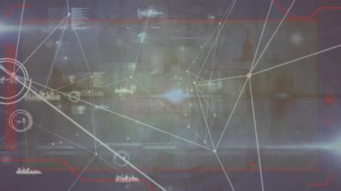 Şehir manzarası üzerindeki bağlantı ağının animasyonu. küresel bağlantılar, veri işleme ve dijital arayüz konsepti dijital olarak oluşturulmuş video.