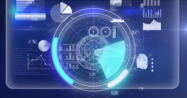 Radarın animasyonu ve bilimsel grafik ve veriler üzerinde hareket eden ışık. küresel bilim, bağlantılar ve dijital arayüz konsepti dijital olarak oluşturulmuş video.