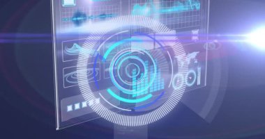 Işığın animasyonu, bilimsel grafik ve veriler üzerindeki işleme çemberi. küresel bilim, bağlantılar ve dijital arayüz konsepti dijital olarak oluşturulmuş video.