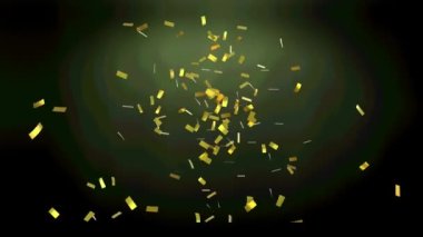 Siyah arka plana düşen altın konfetilerinin animasyonu. parti ve kutlama konsepti dijital olarak oluşturulmuş video.