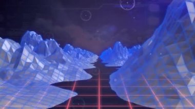 Pembe şebeke üzerindeki dijital manzaranın animasyonu. küresel bağlantılar, iş dünyası, dijital arayüz, teknoloji ve ağ konsepti dijital.